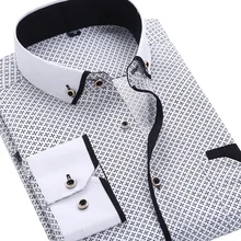 2019 hombres moda Casual Camisa estampada de manga larga ajustada para hombre camisa de vestir de Negocios Sociales camisa de marca para hombres ropa suave cómoda(China)