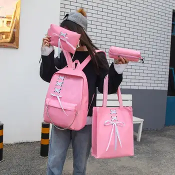 4pcs/set Girls Lady Bandage Chain Backpack Totes Women Female Canvas Travel Shoulder Pen Bags Casual Student School Book Bags
4pcs/set Girls Lady Bandage Chain Backpack Totes Women Female Canvas Travel Shoulder Pen Bags Casual Student School Book Bags