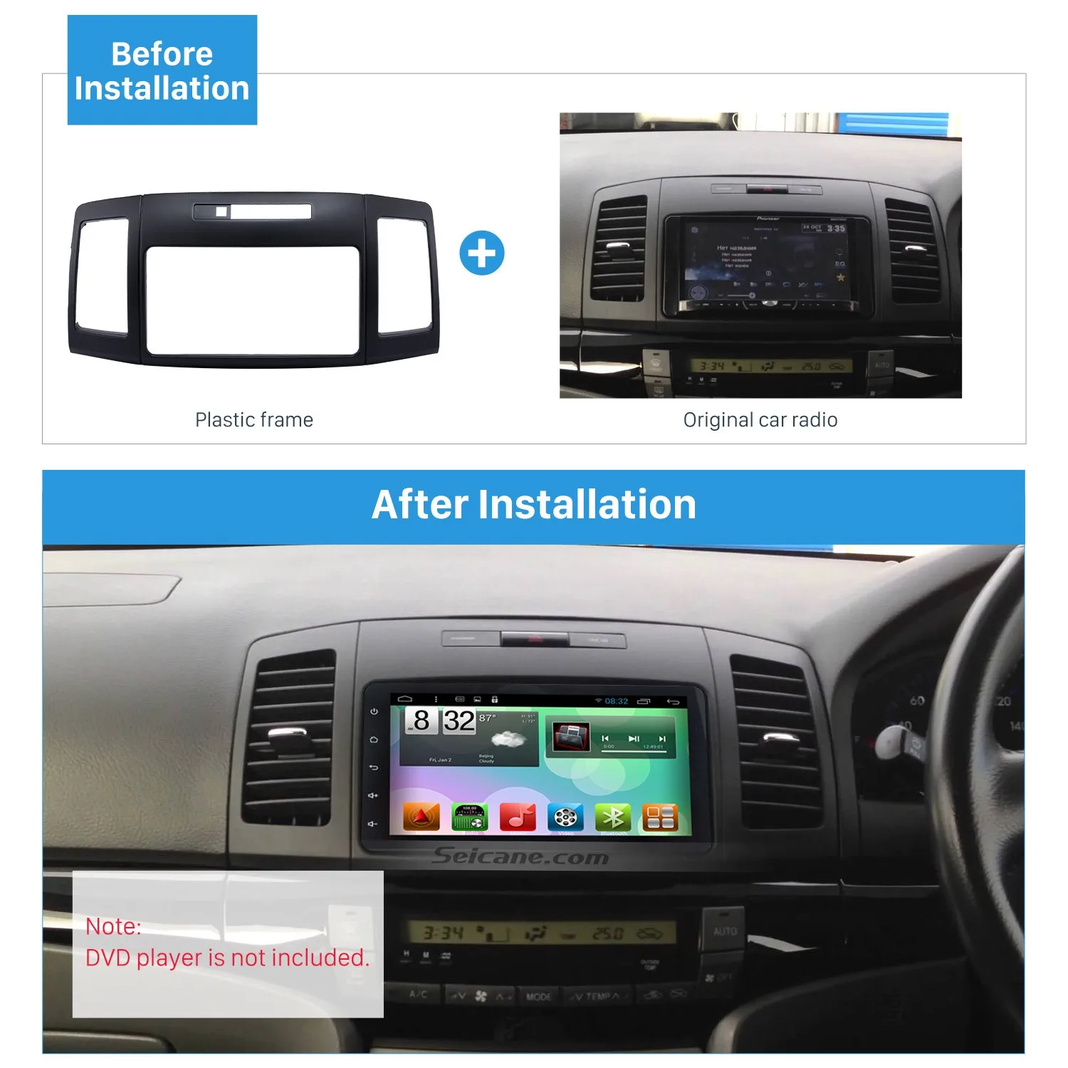 Seicane 202*102mm Double Din for Toyota Allion 240 refitting Car Radio Panel Fascia Audio Cover Dash Trim Installation Frame Kit 
Seicane 202*102mm Double Din for Toyota Allion 240 refitting Car Radio Panel Fascia Audio Cover Dash Trim Installation Frame Kit