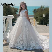 

New Lace Appliques Flower Girl Dresses For Party Kids Pageant Gowns Vestido de deminha Ball Gown First Communion Dress For Girls