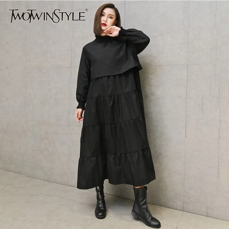 TWOTWINSTYLE Oversized Black Dress Female Ruffle Collar Long Sleeve Ankle Length Dresses For Women Casual Fashion 2019 Autumn
TWOTWINSTYLE Oversized Black Dress Female Ruffle Collar Long Sleeve Ankle Length Dresses For Women Casual Fashion 2019 Autumn