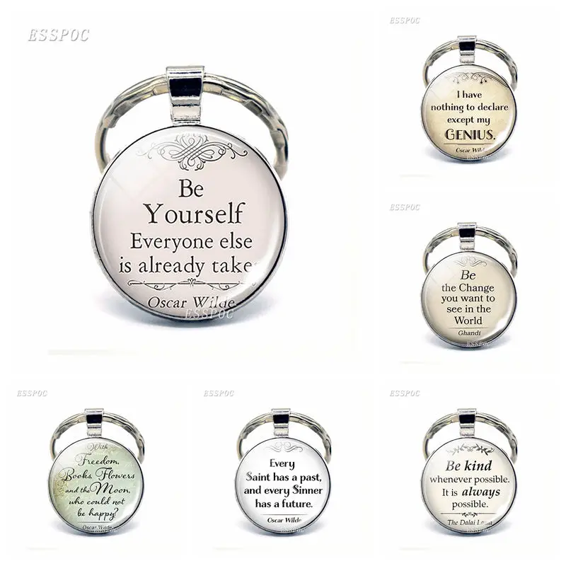 Be Yourself Chain Keychain Pendants Inspirational Oscar Wilde Quotes Jewelry Key Ring Glass Dome Keyring Birthday Gift | Украшения и