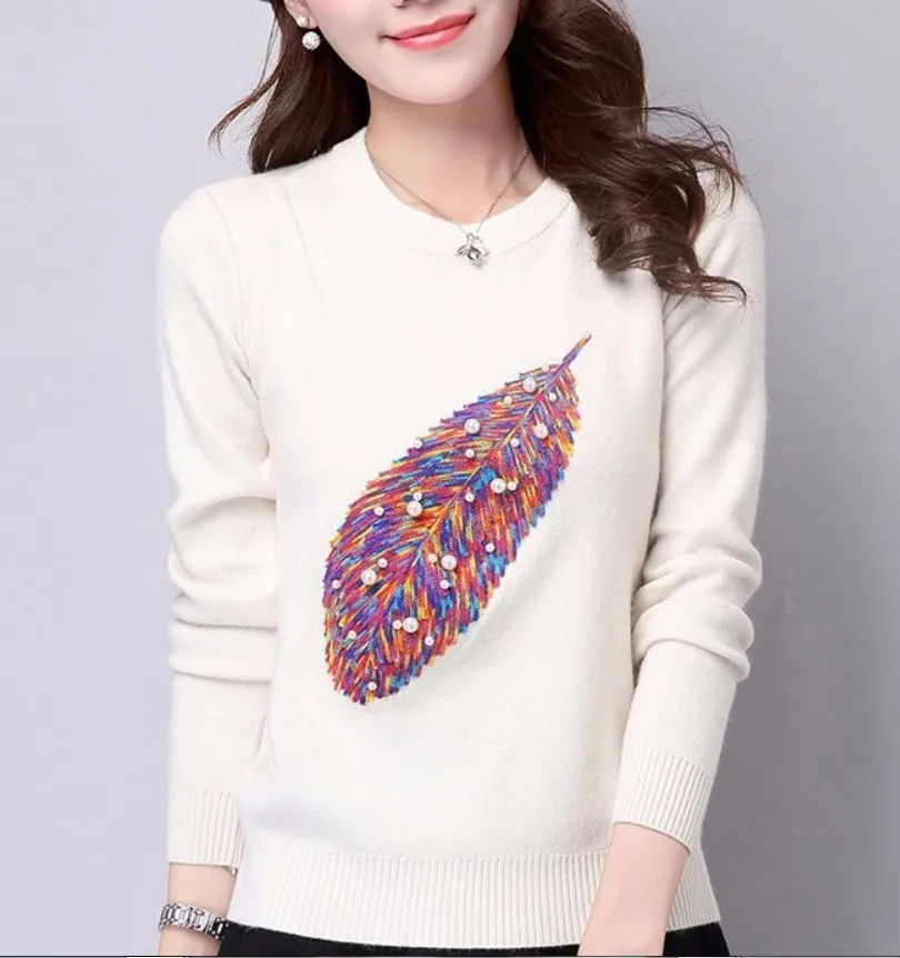 2019 Autumn New Women Fashion Long Sleeve Feather Appliques Pullovers Sweaters Slim Casual Sweaters Coats
2019 Autumn New Women Fashion Long Sleeve Feather Appliques Pullovers Sweaters Slim Casual Sweaters Coats