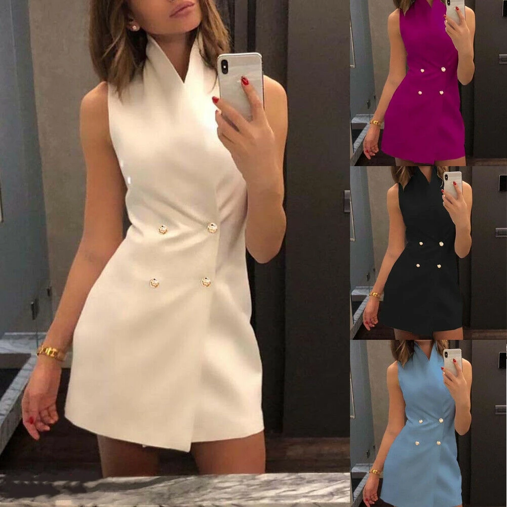Women Fashion Sleeveless Stand Collar Bodycon Button Business Dress Fitness Jumper Dress Lapel Office Lady Casual Mini Dress
Women Fashion Sleeveless Stand Collar Bodycon Button Business Dress Fitness Jumper Dress Lapel Office Lady Casual Mini Dress