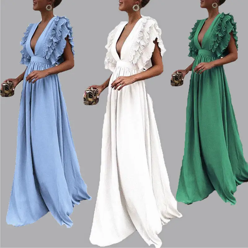 Celebrity Party Ruffle Sleeve Maxi Dress Elegant Women Formal Evening Party Ball Prom Gown Deep V Neck Solid Color Long Dress
Celebrity Party Ruffle Sleeve Maxi Dress Elegant Women Formal Evening Party Ball Prom Gown Deep V Neck Solid Color Long Dress
