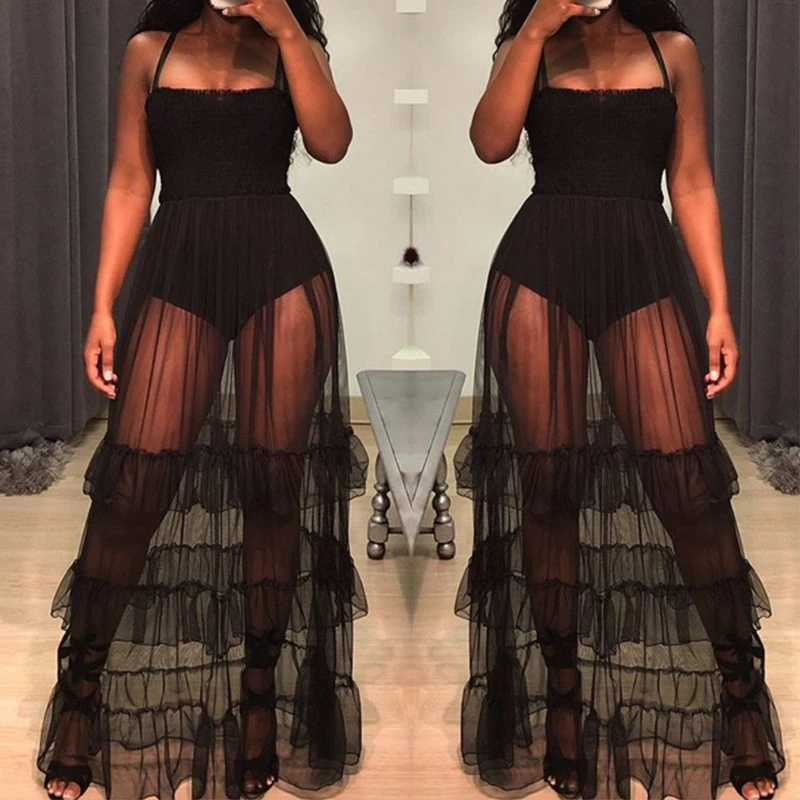 New Womens Mesh Perspective See Through Ruffle Strap Large Swing-Type Sleeveless Dress
New Womens Mesh Perspective See Through Ruffle Strap Large Swing-Type Sleeveless Dress