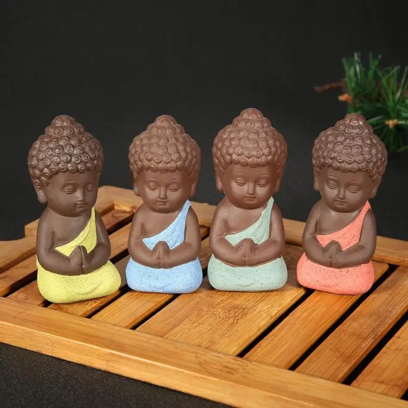 

2019 New Small Buddha Statue Monk Figurine Tathagata India Yoga Mandala Tea Pet Purple Ceramic Crafts Decor Ceramic Ornament