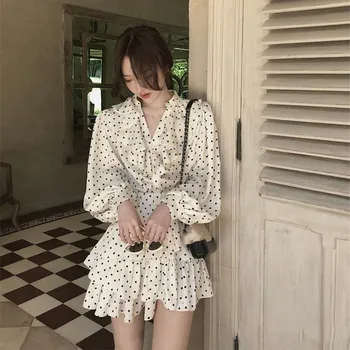 New Women Lantern Sleeve Ruffle Shirts And Polka Skirts Suits High Waist Mini Skirts Two Piece Sets
New Women Lantern Sleeve Ruffle Shirts And Polka Skirts Suits High Waist Mini Skirts Two Piece Sets