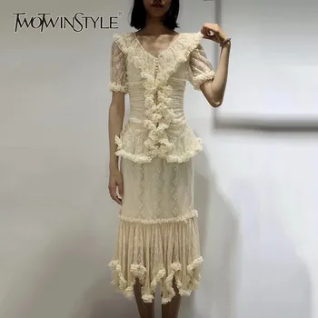 TWOTWINSTYLE Summer Ruffles Women Suit V Neck Short Sleeve Pearl Button Shirt High Waist Irregular Skirt Two Piece Set Female
TWOTWINSTYLE Summer Ruffles Women Suit V Neck Short Sleeve Pearl Button Shirt High Waist Irregular Skirt Two Piece Set Female