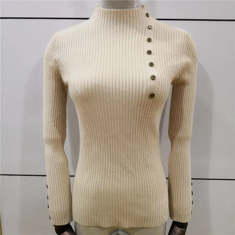 Фото Вязаный свитер для женщин базовый пуловер топы водолазка эластичный джемпер с