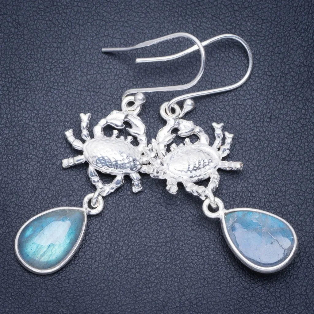 Natural Blue Fire Labradorite Handmade Unique Crab 925 Sterling Silver Earrings 1.75" A0852
Natural Blue Fire Labradorite Handmade Unique Crab 925 Sterling Silver Earrings 1.75" A0852