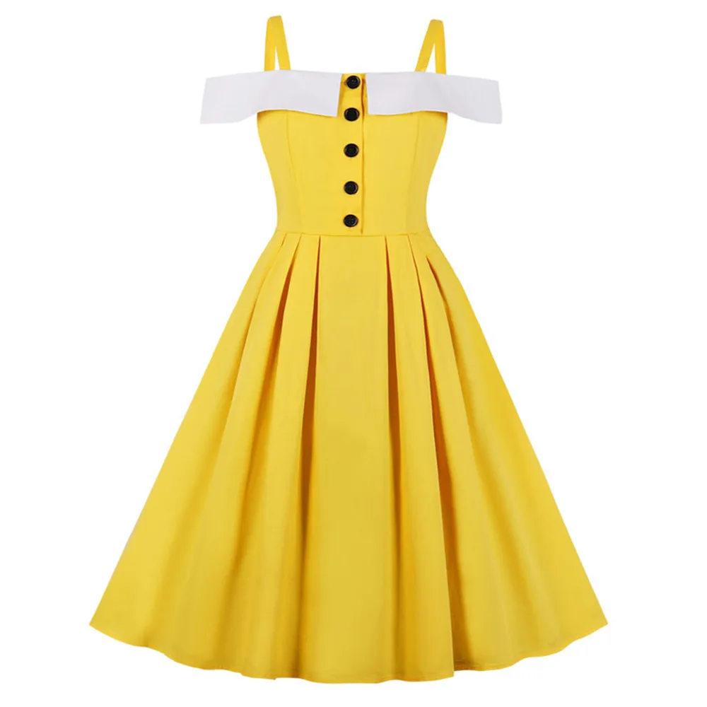Joineles Chic Style Summer Women Retro Dress Button Spaghetti Strap 50s Rockabilly Vintage Dress Vestidos Party Swing Robe Dress
Joineles Chic Style Summer Women Retro Dress Button Spaghetti Strap 50s Rockabilly Vintage Dress Vestidos Party Swing Robe Dress