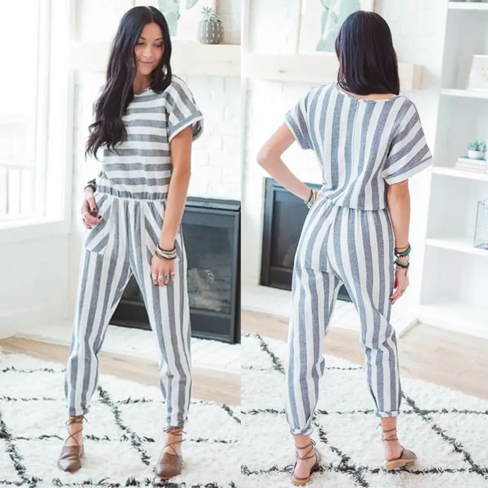 Rompers women jumpsuit Summer short sleeve Clubwear Playsuit Party Jumpsuit Romper Long Trousers Striped loose overalls clothes
Rompers women jumpsuit Summer short sleeve Clubwear Playsuit Party Jumpsuit Romper Long Trousers Striped loose overalls clothes