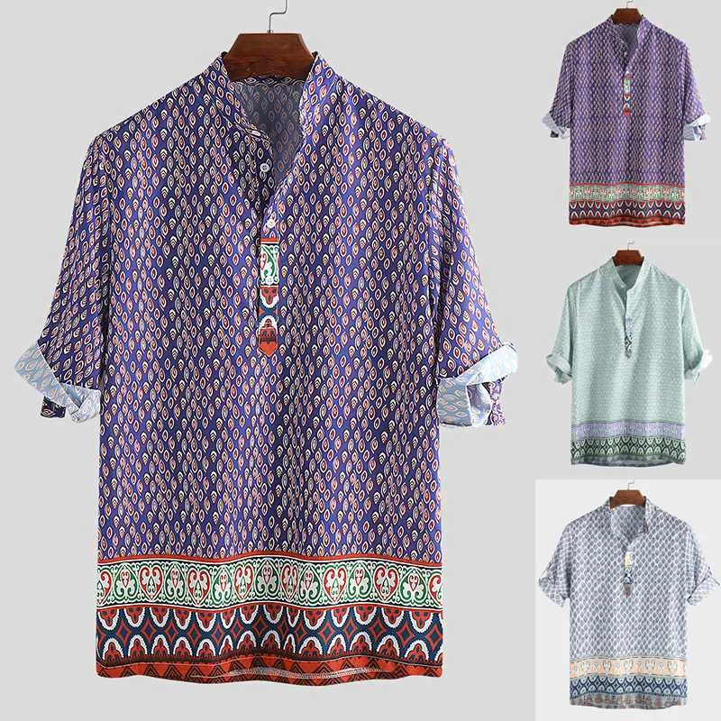 2019 Ethnic Style Print Men Shirt Short Sleeve Stand Collar Casual Tops Loose Vintage Beach Men Hawaiian Shirts Camisa Masculina
2019 Ethnic Style Print Men Shirt Short Sleeve Stand Collar Casual Tops Loose Vintage Beach Men Hawaiian Shirts Camisa Masculina