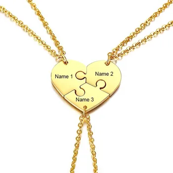 Heart Set of 3 Best Friends Love Forever Friendship Necklaces Stainless Steel Puzzle Pendant Free Engraving Name Couple Gift
Heart Set of 3 Best Friends Love Forever Friendship Necklaces Stainless Steel Puzzle Pendant Free Engraving Name Couple Gift