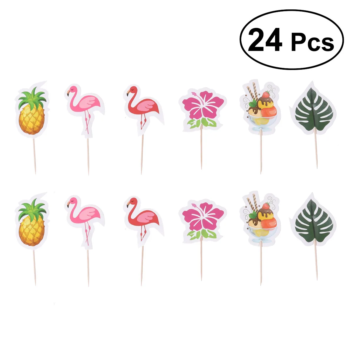 

24 Pcs Cupcake Toppers Summer Flamingo Pineapple Birthday Party Cake Picks Food Decoration Supplies for Hawaiian Luau