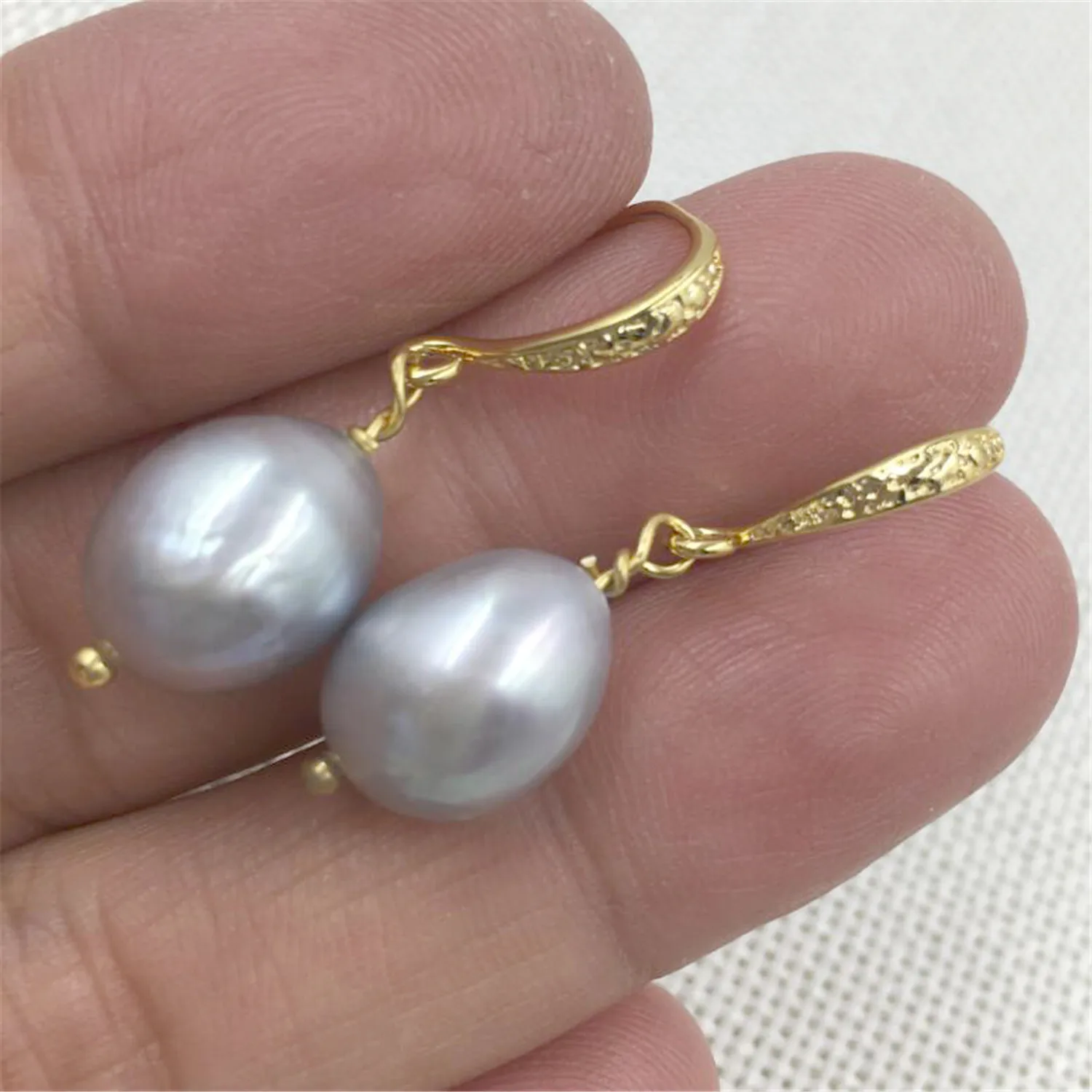 

10-12mm Huge Gray Baroque Pearl Earrings Gold Hook Classic Dangle Chic AAA Noble Gorgeous Elegant Fashion Luxury