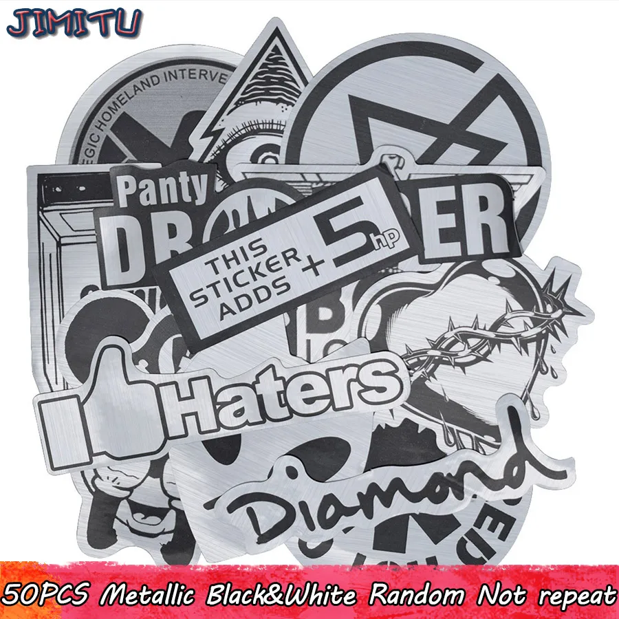 

50pcs Metallic Color Black and White Stickers Random Graffiti Sticker for Motorcycle Stickers Kids DIY Laptop Luggage Skateboard