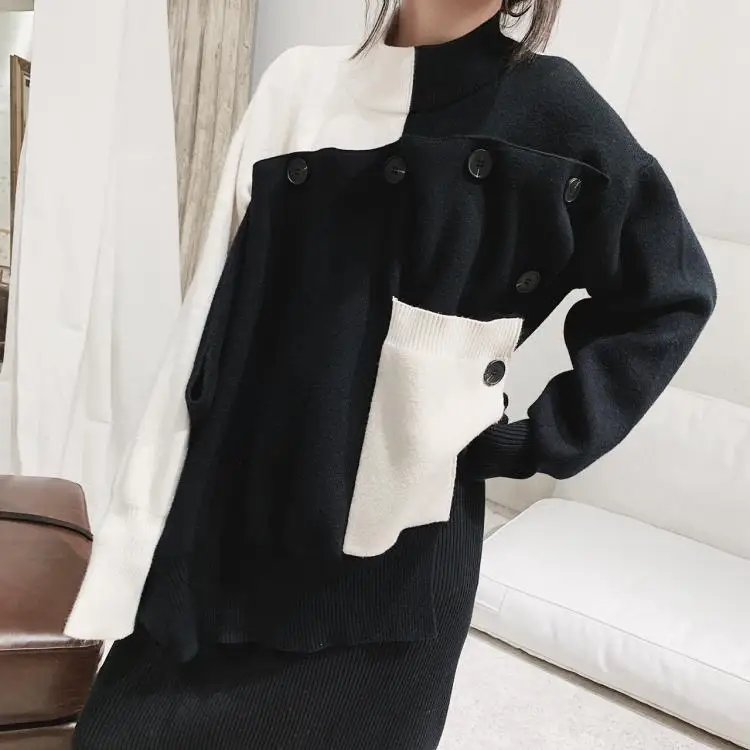 LANMREM 2019 New Fashion Back Whtie Contrast Color Design Sweater Women's Long Sleeve Patchwork Button Knit Tops Vestido YF89501
LANMREM 2019 New Fashion Back Whtie Contrast Color Design Sweater Women's Long Sleeve Patchwork Button Knit Tops Vestido YF89501