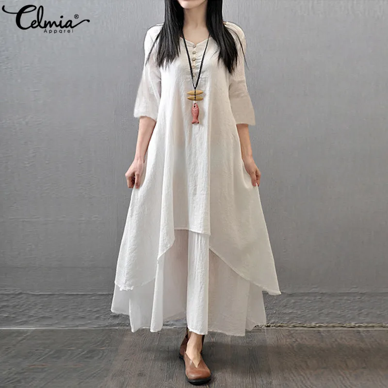 Celmia 2019 Summer Women Retro Cotton Linen Dress Half Sleeve Pockets Casual Long Maxi Dress Solid Vestidos Plus Size Dress
Celmia 2019 Summer Women Retro Cotton Linen Dress Half Sleeve Pockets Casual Long Maxi Dress Solid Vestidos Plus Size Dress