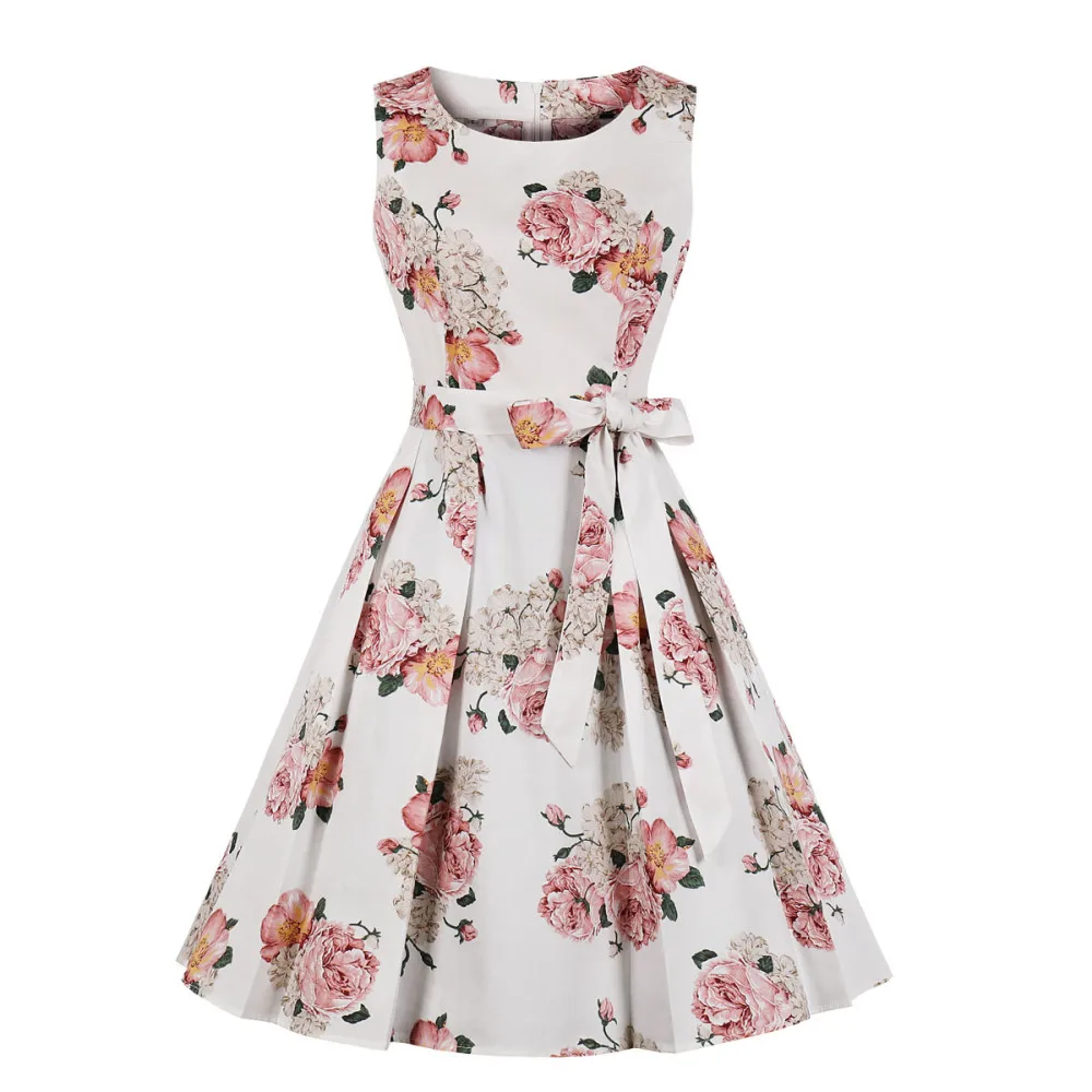 Joineles Round Neck Sleeveless Belts Retro Dress Floral Print Summer Women Vintage Style Dress 60s Vestidos Robe Women's Dresses
Joineles Round Neck Sleeveless Belts Retro Dress Floral Print Summer Women Vintage Style Dress 60s Vestidos Robe Women's Dresses