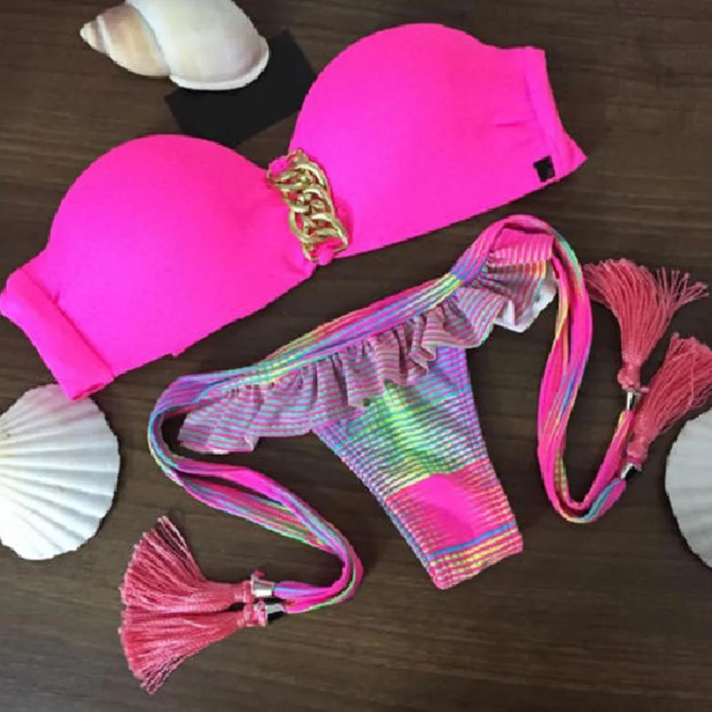 Clearance!!! Summer Sexy Bikinis Strapless Bra Low Waist Striped Flounced Lace-Up Women Bikini Set Swimwear Swimsuits Beachwear
Clearance!!! Summer Sexy Bikinis Strapless Bra Low Waist Striped Flounced Lace-Up Women Bikini Set Swimwear Swimsuits Beachwear