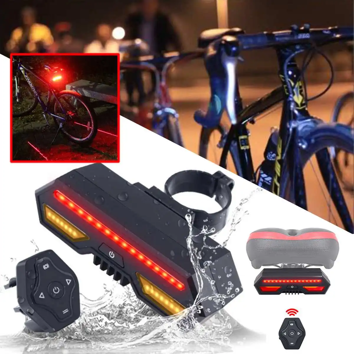 Wireless Bike Tail Light Smart USB Rechargeable Cycling Accessories Remote Turn led Bicycle Rear Light laser Signal
Wireless Bike Tail Light Smart USB Rechargeable Cycling Accessories Remote Turn led Bicycle Rear Light laser Signal