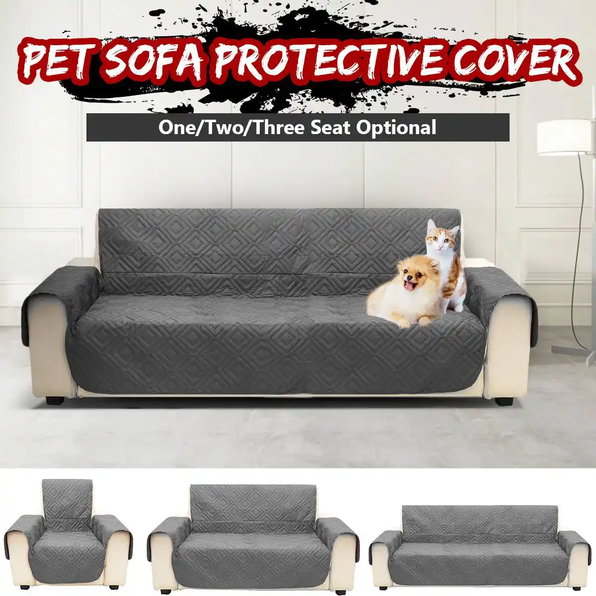 Grey 1 2 3 Seat Pet Sofa Couch Protective Cover Removable