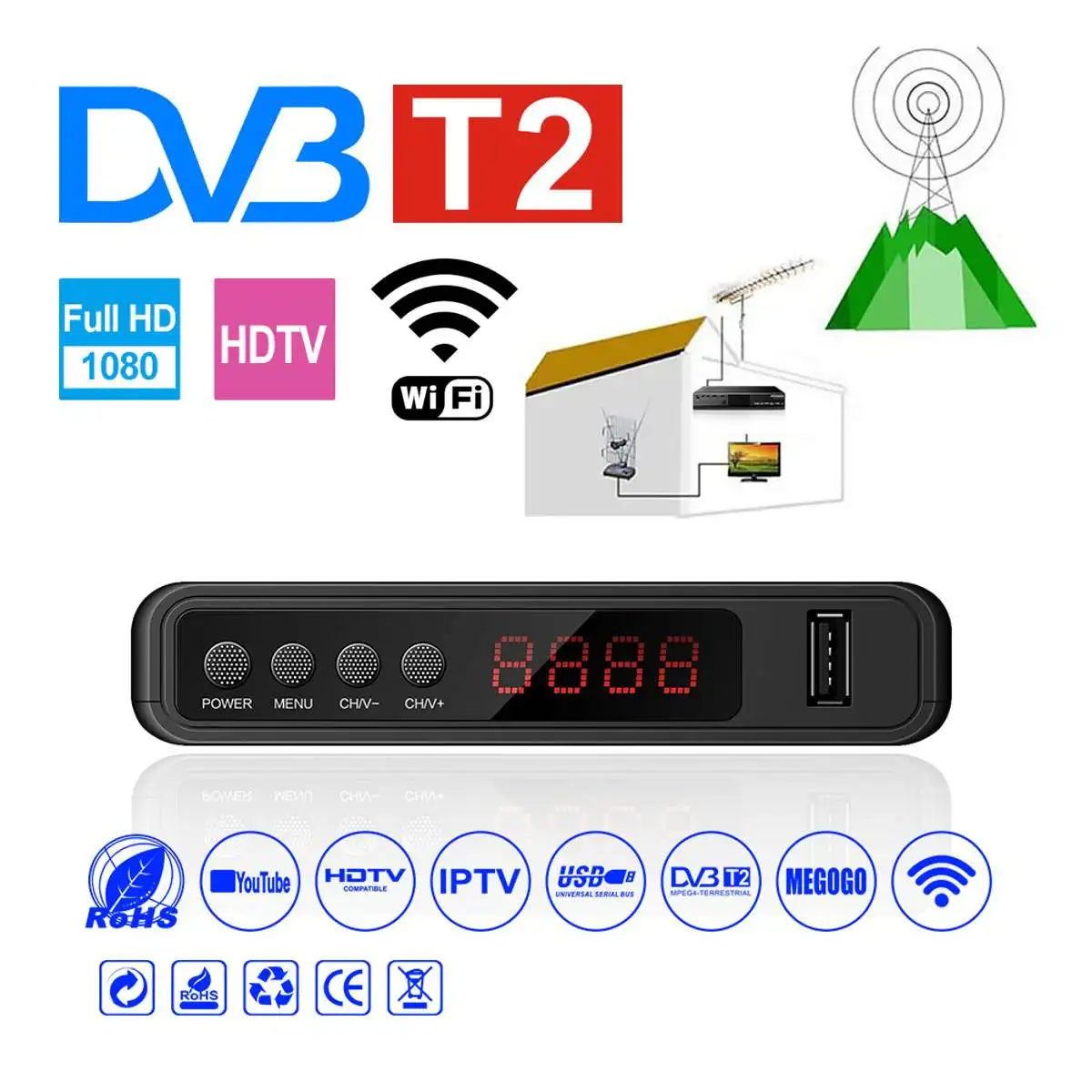 USB2.0 DVB T2 TV Tuner Wifi DVB-T2 Receiver Full-HD 1080P Digital Smart TV Box Support MPEG H.264
USB2.0 DVB T2 TV Tuner Wifi DVB-T2 Receiver Full-HD 1080P Digital Smart TV Box Support MPEG H.264
