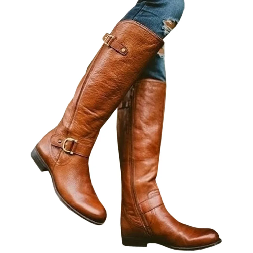 High quality Knee High Winter Boots women Low heels PU leather Buckle Motorcycle boots Plus size Brown womens shoes Botas Mujer
High quality Knee High Winter Boots women Low heels PU leather Buckle Motorcycle boots Plus size Brown womens shoes Botas Mujer