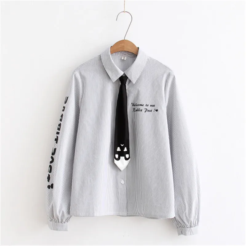 Chic Womens Letter Print Blouses Turn-down Collar Tops Ladies Casual Long Sleeve Kawaii Striped Shirts Blusas Mujer With Tie
Chic Womens Letter Print Blouses Turn-down Collar Tops Ladies Casual Long Sleeve Kawaii Striped Shirts Blusas Mujer With Tie