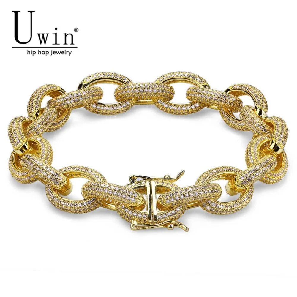 

UWIN 12mm Twisted and Oval Link Bracelet Iced Out Micro Pave Zircon Hip hop Fashion Punk Chain Bling Bling Charms Jewelry