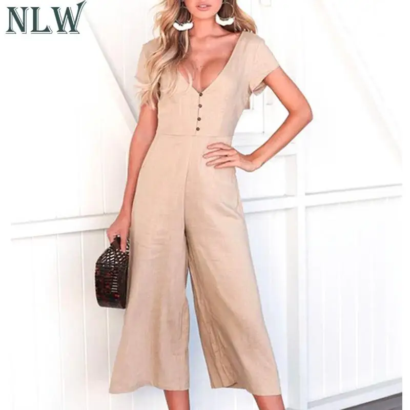NLW 2019 Summer Women Fashion V Neck High Waist Jumpsuit Casual Short Sleeve Wide Leg Rompers Female High Street Playsuit
NLW 2019 Summer Women Fashion V Neck High Waist Jumpsuit Casual Short Sleeve Wide Leg Rompers Female High Street Playsuit