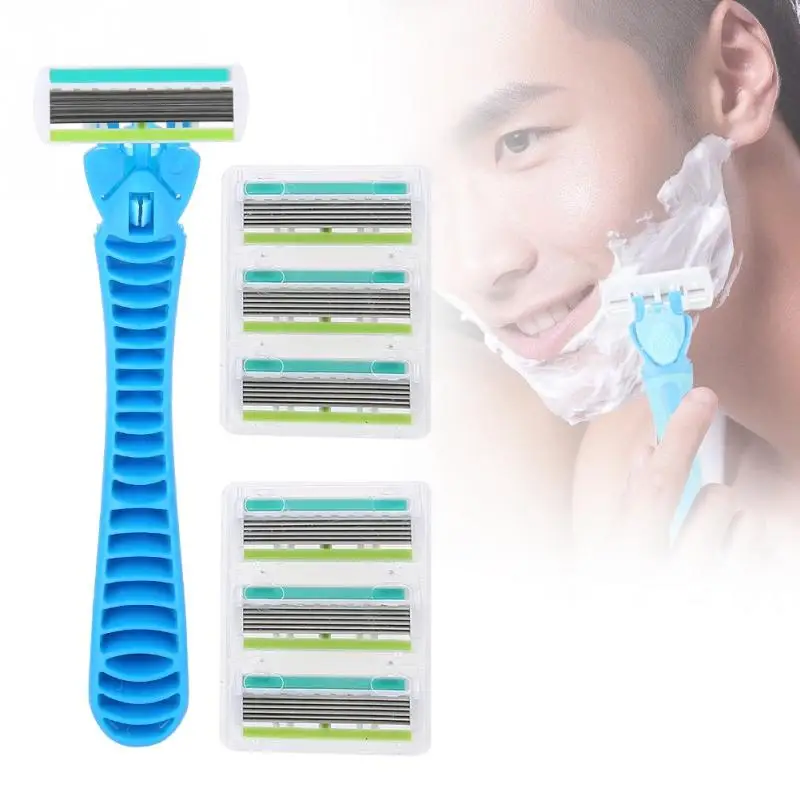 Razor Handle + 6pcs Six-layer Blade Head Male Face Cleansing Care Shaving Tool Set | Красота и здоровье