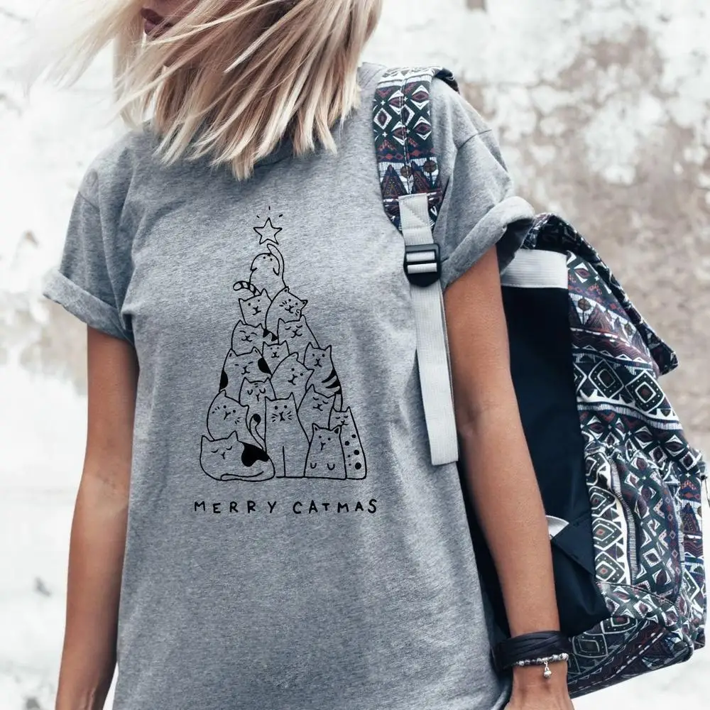 Merry Catmas T-Shirt Women Graphic T Shirt Merry Christmas Short Sleeve Tops Kitty Christmas Trees Cotton Outer Wear Tees
Merry Catmas T-Shirt Women Graphic T Shirt Merry Christmas Short Sleeve Tops Kitty Christmas Trees Cotton Outer Wear Tees