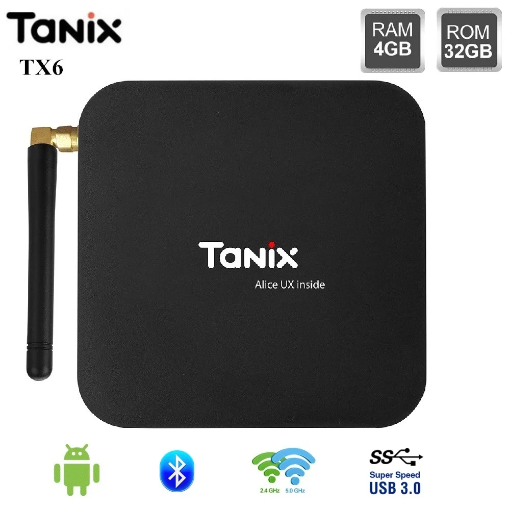 

Tanix TX6 Android 9.0 TV Box Allwinner H6 4GB DDR3 + 32GB EMMC 2.4GHz + 5.8GHz WiFi BT5.0 Set Top Box Media Player 6K H.265