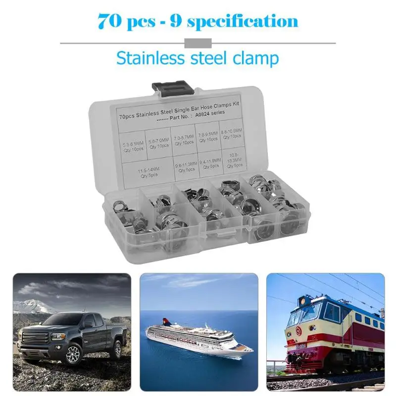 70Pcs 9 Sizes Stainless Steel Fuel Pipe Clips Auto Car Repair Tool Kit Single Ear Hose Clamps Air Pipe O Clips Car Accessories
70Pcs 9 Sizes Stainless Steel Fuel Pipe Clips Auto Car Repair Tool Kit Single Ear Hose Clamps Air Pipe O Clips Car Accessories