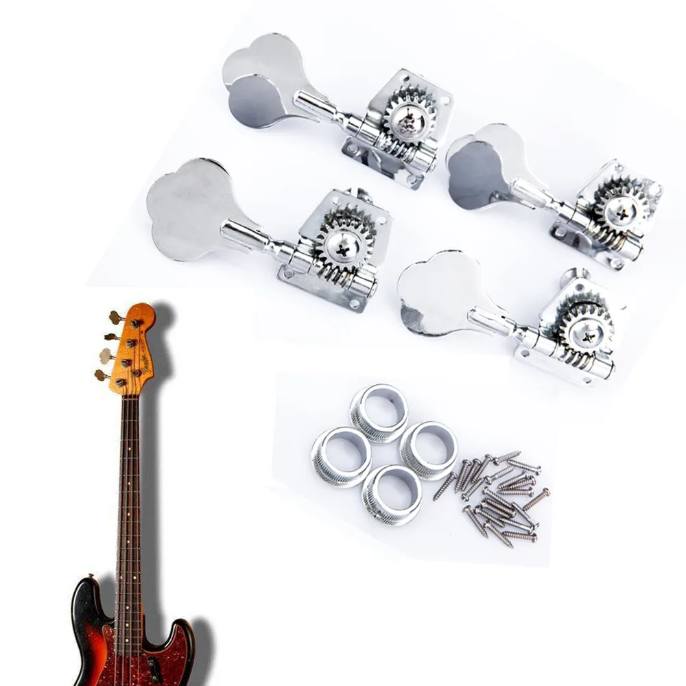 Vintage Open Geared Precision Guitar Bass Tuning Pegs 4R Chrome Machine Heads Knobs Set Black and Silver Tuners for Bass Parts
Vintage Open Geared Precision Guitar Bass Tuning Pegs 4R Chrome Machine Heads Knobs Set Black and Silver Tuners for Bass Parts