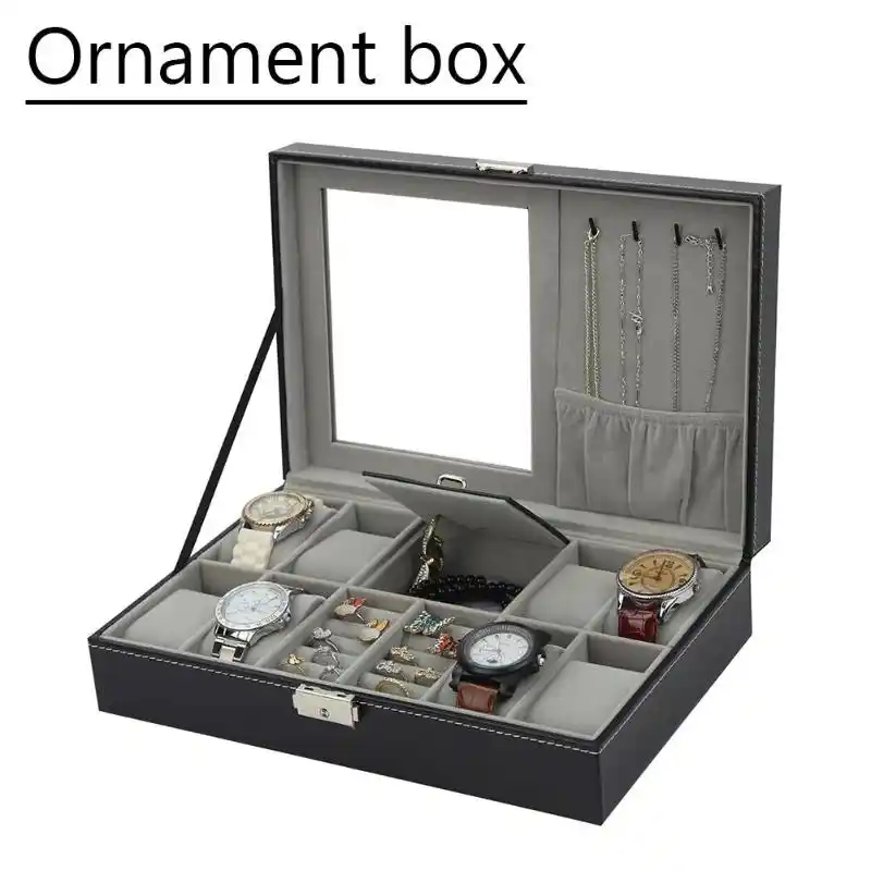 multifunction high quality jewelry box black pu leather watch