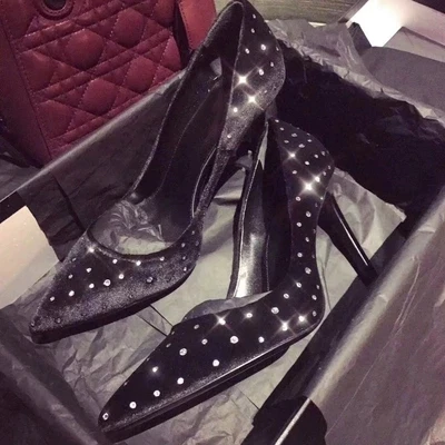 Fashion Style Women Black Flock Leather Pointed Toe Shallow Pumps Bling Bling Crystal Embellished Slip On Banquet High Heels
Fashion Style Women Black Flock Leather Pointed Toe Shallow Pumps Bling Bling Crystal Embellished Slip On Banquet High Heels