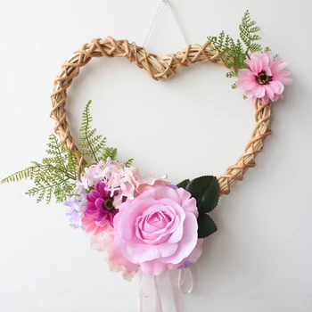 Romantic Heart Shaped Rose Hanging Wreath Flowers Garland With Bamboo & Lace For Home Door Wall Decor Wedding Car Decor Flowers 
Romantic Heart Shaped Rose Hanging Wreath Flowers Garland With Bamboo & Lace For Home Door Wall Decor Wedding Car Decor Flowers