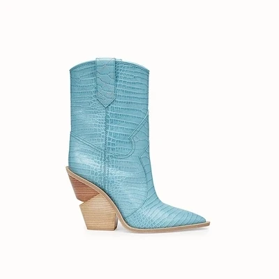 2018 New Light Blue Genuine Leather Women Boots Pointed Toe Western Boots Cowboy Boots Women Mid-calf Chunky Wedges Boots 34-44
2018 New Light Blue Genuine Leather Women Boots Pointed Toe Western Boots Cowboy Boots Women Mid-calf Chunky Wedges Boots 34-44
