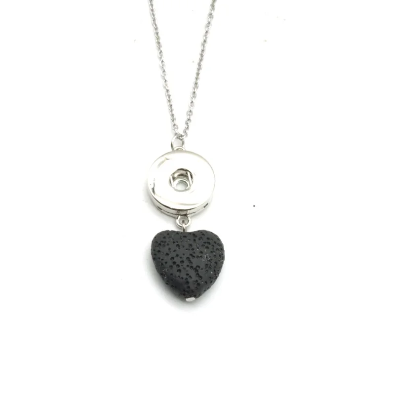 

18 мм кнопки и любовь сердце черный лавовый камень Бусины ароматерапия эфирное масло Духи Диффузор кулон ожерелье ювелирные изделия для женщин