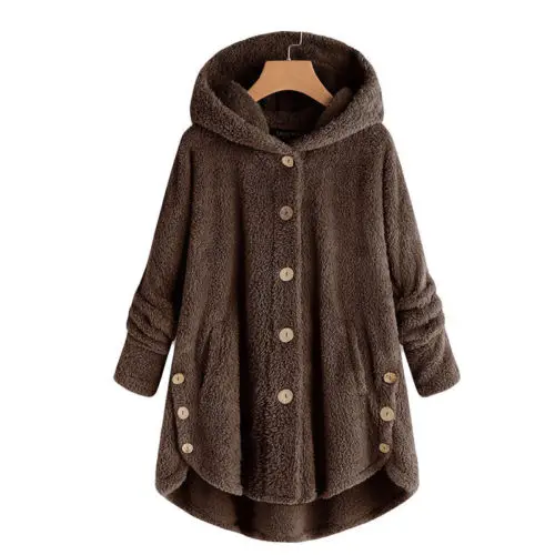 Winter Warm Fluffy Coat Women Ladies Overcoat Hooded Button Fur Jacket Tops Outwear Loose Clothing 
Winter Warm Fluffy Coat Women Ladies Overcoat Hooded Button Fur Jacket Tops Outwear Loose Clothing