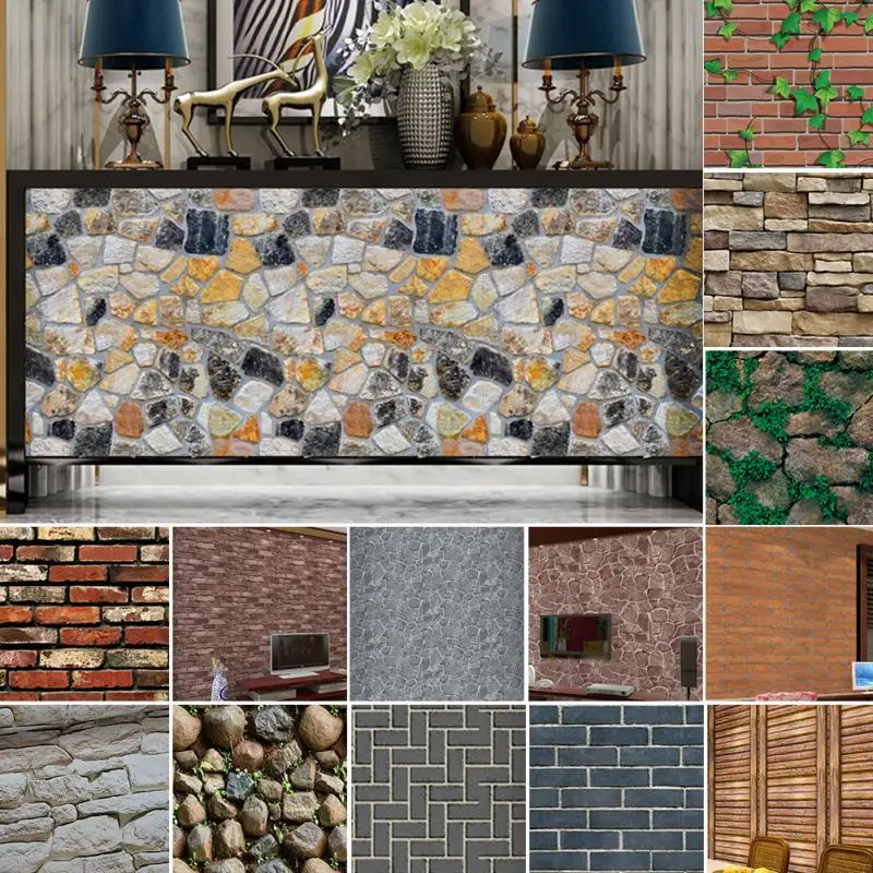 

45*100cm 3D Antique Stone Self adhesive Wallpaper Waterproof Stone Wall papers Brick Wall Paper Decorative Wall Stickers