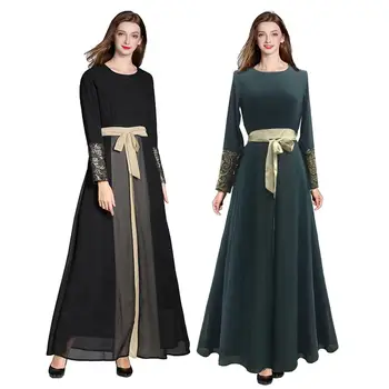 Women Muslim Long Dress Chiffon Embroidery Contrast Color Abaya Maxi Gown Belt Dubai Robe Party Evening Wedding Dresses Elegant
Women Muslim Long Dress Chiffon Embroidery Contrast Color Abaya Maxi Gown Belt Dubai Robe Party Evening Wedding Dresses Elegant