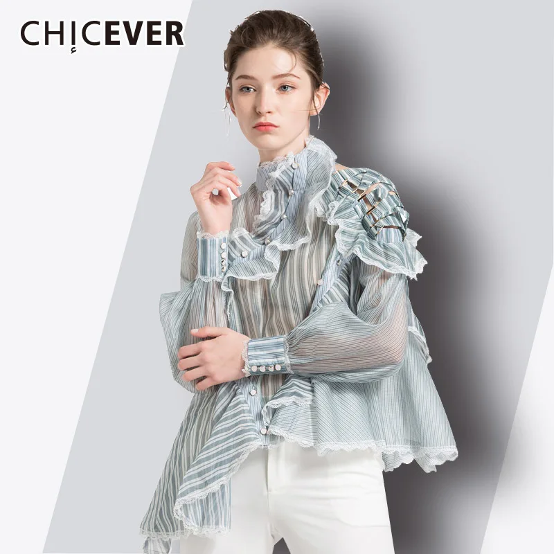 CHICEVER Off Shoulder Women's Blouse Ladies Tops Turtleneck Irregular Ruffles Hem Striped Perspective Sexy Fashion Clothing New
CHICEVER Off Shoulder Women's Blouse Ladies Tops Turtleneck Irregular Ruffles Hem Striped Perspective Sexy Fashion Clothing New