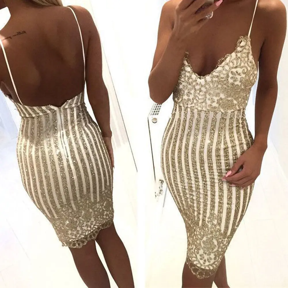 Womens Sexy Elegant Summer Solid Deep V Neck Sleeveless Sequined Slim Open Back Party Fitted Sheath Bodycon Shiny Golden Dress
Womens Sexy Elegant Summer Solid Deep V Neck Sleeveless Sequined Slim Open Back Party Fitted Sheath Bodycon Shiny Golden Dress