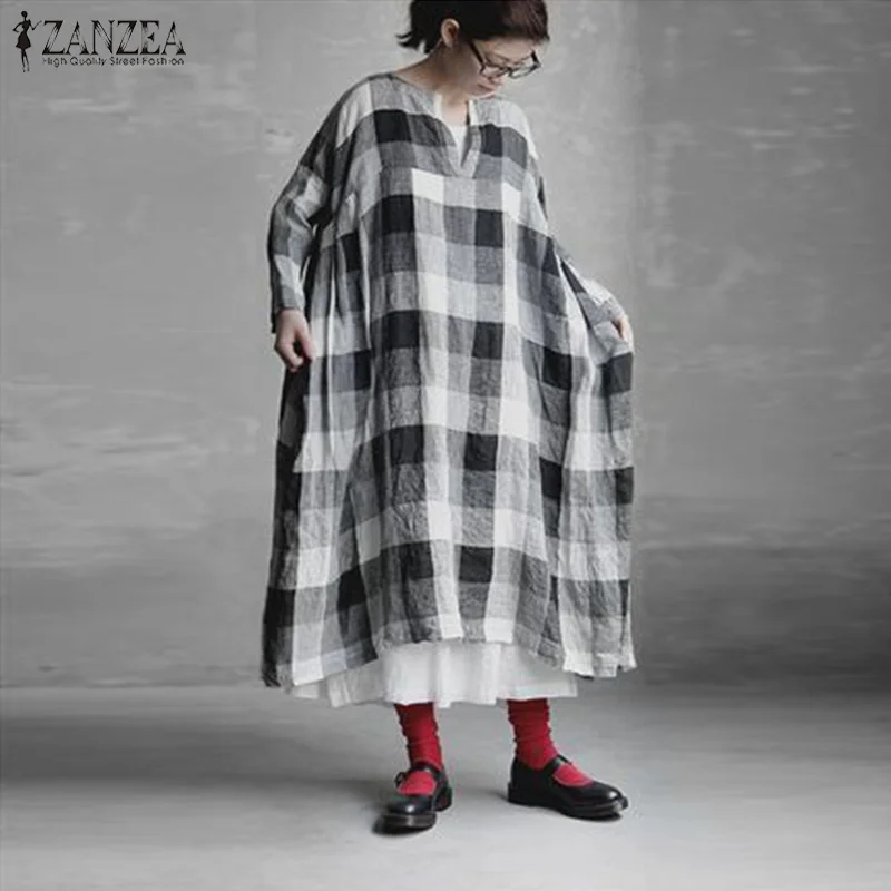ZANZEA Plaid Checked Long Dress Women Vintage Cotton Linen Vestido Ladies Spring Long Sleeve Loose Kaftan Dresses Robe Plus Size
ZANZEA Plaid Checked Long Dress Women Vintage Cotton Linen Vestido Ladies Spring Long Sleeve Loose Kaftan Dresses Robe Plus Size