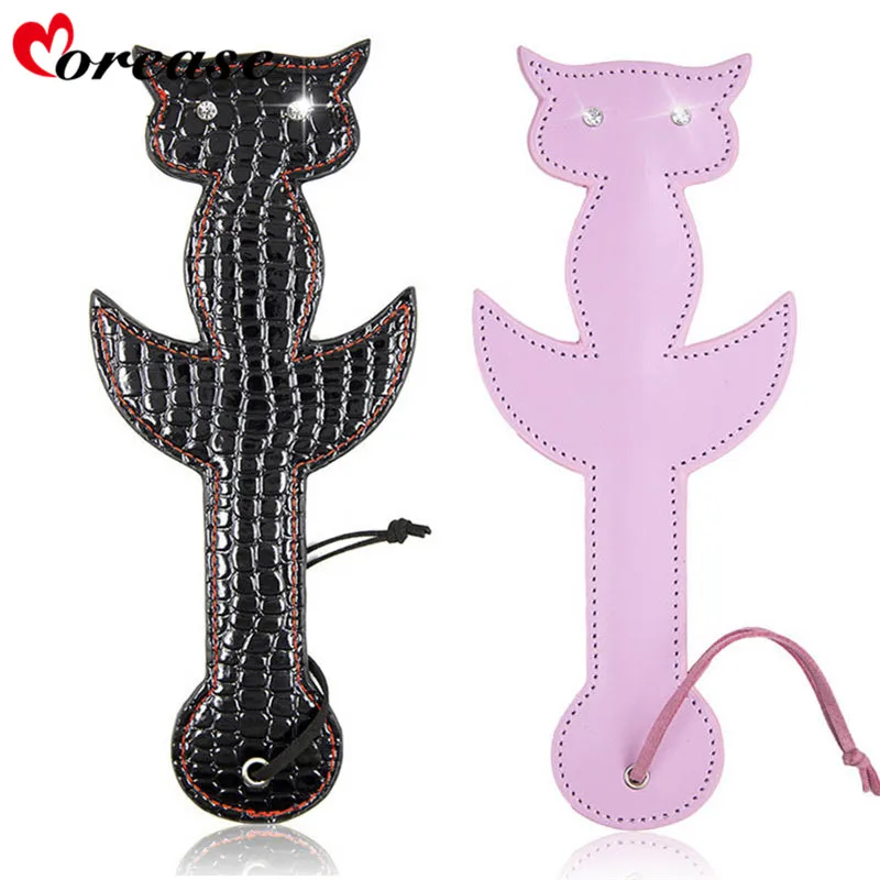 Morease Cat Rhinestone Leather Spanking Paddles Fetish Role Play Slave Whip Handle Flogger For Couple Women Bdsm Sex Toy